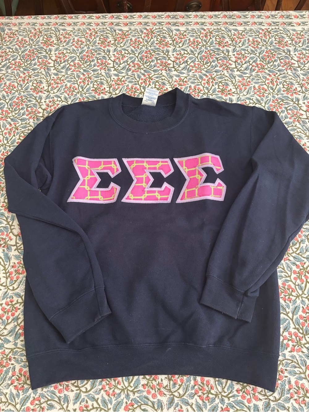 Tri Sigma Pink Green and Navy Crewneck Sweatshirt with Greek Letters